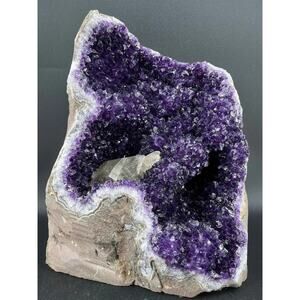 Large Uruguay Amethyst Geode w Calcite Inclusion Deep Purple Crystal Cathedral